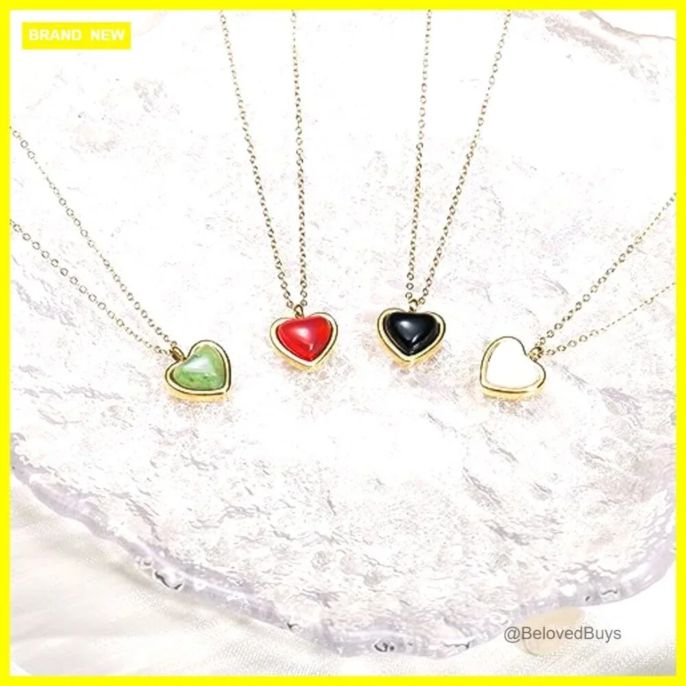 18K Gold Stainless Steel Crystal Heart Pendant Necklace 18